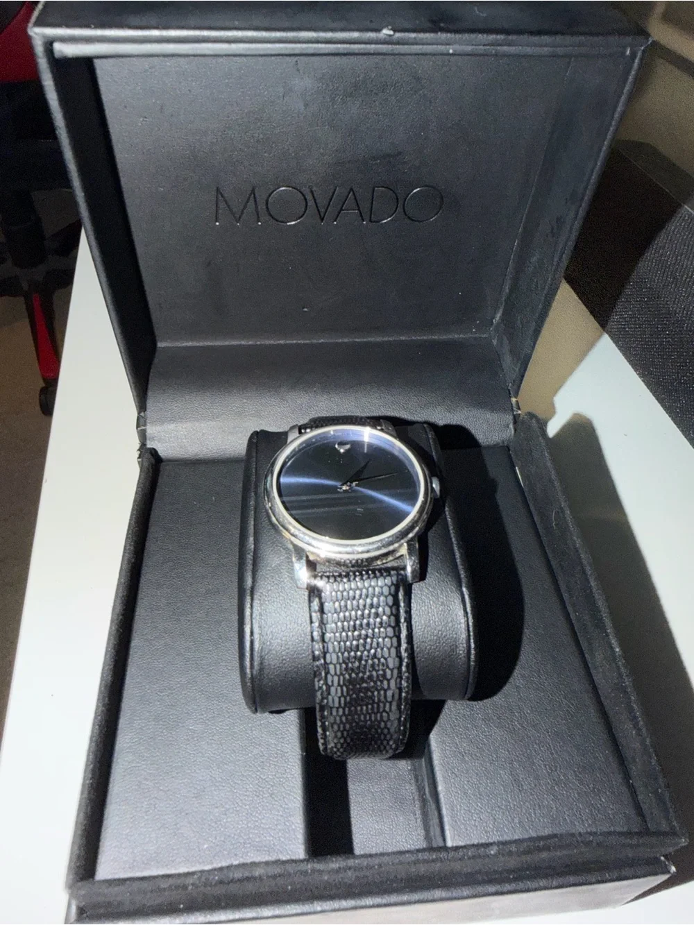 Movado Rose Gold Case Watch with Brown Leather Strap